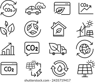 Icono de CO2, neutral, salva la Tierra, acción climática, energía verde.