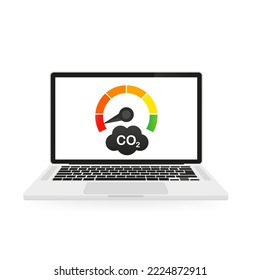 CO2 indicator. Ecology with a cloud on a laptop. Vector illustration. Vector illustration