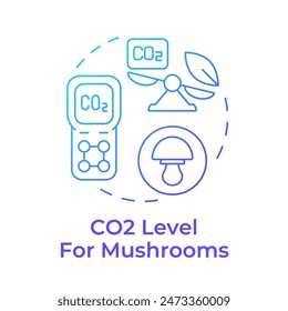 CO2 level blue gradient concept icon. Optimal conditions for growing mushrooms. Indoor farming. Fresh air exchange. Round shape line illustration. Abstract idea. Graphic design. Easy to use in article