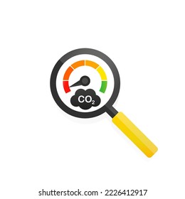 Concepto de dióxido de carbono vectorial de vidrio de aumento de CO2. Ilustración del vector