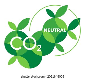 CO2 neutral abstract flat label, net zero carbon footprint - carbon emissions free no air atmosphere pollution industrial production eco-friendly isolated sign in creative decoration