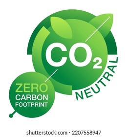 CO2 neutral abstract geometric label, net zero carbon footprint - carbon emissions free no air atmosphere pollution industrial production eco-friendly isolated sign in creative decoration