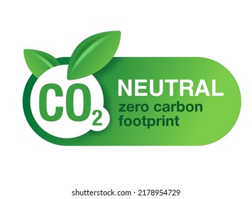 CO2 neutral badge. Green picture in abstract style, net zero carbon footprint - carbon emissions free no air atmosphere pollution industrial production. Eco-friendly strategy