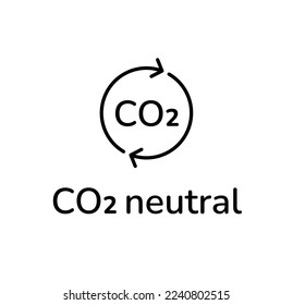 Símbolo lineal negro neutro de CO2 aislado en blanco. Concepto de neutralidad de carbono, emblema de CO2 con flechas renovadas, cartel de diseño de elementos ecológicos. Concepto de reducción de las emisiones de carbono.