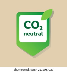 CO2 neutral certificate label icon. Zero carbon emission, CO2 reduction, net zero, carbon credit, stop global warming, reduce greenhouse effect concept. Green eco friendly flat vector illustration.