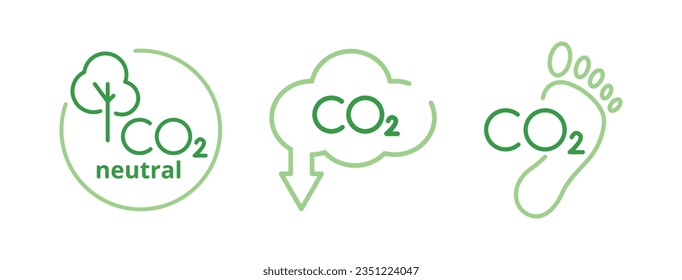 CO2 neutral emblem. Reducing carbon dioxide emissions. Carbon footprint. Vector logo on white background