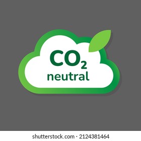 Icono de signo de emblema neutro de CO2. Icono de pegatina de huella de carbono cero. Nube verde de estilo plano con el concepto de neutralidad de carbono hoja ilustración vectorial. El cambio climático es ecológico y frena el calentamiento global.