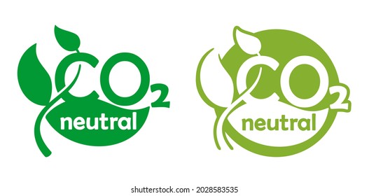 CO2 neutral floral flat label, net zero carbon footprint - carbon emissions free no air atmosphere pollution industrial production eco-friendly isolated sign in creative decoration