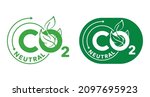 CO2 neutral floral green decorative label, net zero carbon footprint - carbon emissions free no air atmosphere pollution industrial production eco-friendly isolated sign