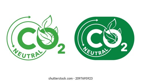 CO2 neutral floral green decorative label, net zero carbon footprint - carbon emissions free no air atmosphere pollution industrial production eco-friendly isolated sign