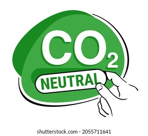 CO2 neutral green badge. Net zero carbon footprint in abstarct bubble shape - carbon emissions free no air atmosphere pollution industrial production eco-friendly isolated sign