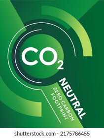 CO2 neutral. Green banner in geometric style, net zero carbon footprint