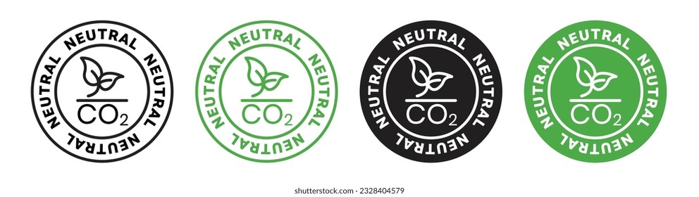 CO2 neutral green and black stamp set. zero carbon emission emblem. No carbon footprint pictogram with lead.