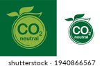 CO2 neutral green floral flat sticker, net zero carbon dioxyde footprint - carbon emissions free no air atmosphere pollution industrial production eco-friendly isolated sign in creative decoration