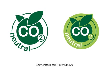 CO2 neutral green floral flat sticker, net zero carbon footprint - carbon emissions free no air atmosphere pollution industrial production eco-friendly isolated sign in creative decoration