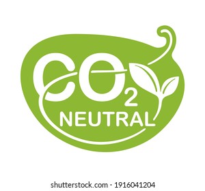 CO2 neutral green floral sticker, net zero carbon footprint - carbon emissions free no air atmosphere pollution industrial production eco-friendly isolated sign in creative decoration