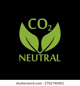 Ícone verde neutro de CO2 isolado no plano de fundo preto