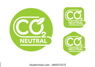 CO2 neutral green stamps set (net zero carbon footprint) - carbon emissions free (no air atmosphere pollution) industrial production eco-friendly isolated sign in different shapes