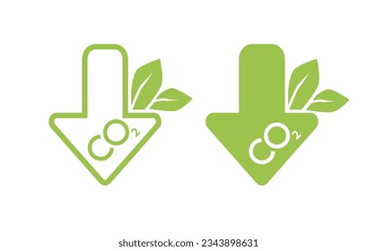 CO2 neutral icon. Carbon gas emission reduction green labels. Ecology, environment, air pollution improvement concept. Flat Vector illustration