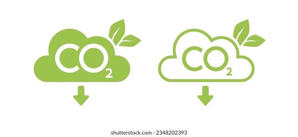CO2 neutral icon. Carbon gas emission reduction green labels. Ecology, environment, air pollution improvement concept. Flat Vector illustration svg