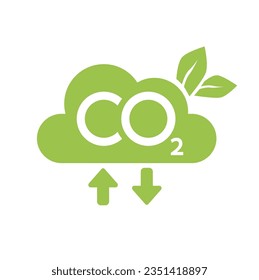 CO2 neutral icon. Carbon gas emission reduction green labels. Ecology, environment, air pollution improvement concept. Flat Vector