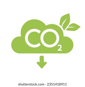 CO2 neutral icon. Carbon gas emission reduction green labels. Ecology, environment, air pollution improvement concept. Flat Vector