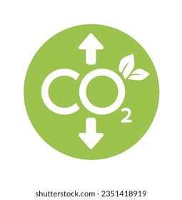 CO2 neutral icon. Carbon gas emission reduction green labels. Ecology, environment, air pollution improvement concept. Flat Vector