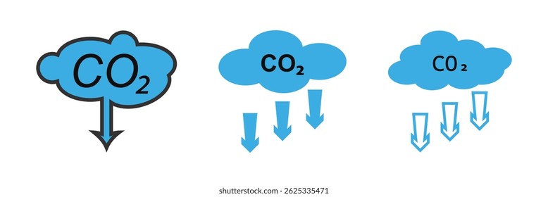 CO2 neutral icon. Carbon gas emission reduction green labels. Ecology, environment, air pollution improvement concept.