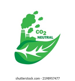 CO2 neutral icon - zero carbon dioxide emissions logo for eco-friendly industrial production - illustration vector