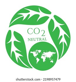 CO2 neutral icon - zero carbon dioxide emissions logo for eco-friendly industrial production - illustration vector
