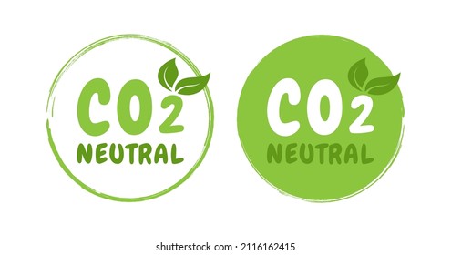 CO2 neutral labels. Zero carbon footprint, carbon emissions free, eco-friendly production. Vector graphic design.