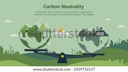 CO2 neutral linear concept. Balance between CO2 carbon emissions and the earth. Nature. Ecosystem. Offset greenhouse gas smoke. neutral carbon net zero footprint