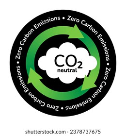 CO2 neutral logo banner sticker vector illustration. Zero carbon footprint cloud with recycle green arrows. Eco friendly label certificate. CO2 carbon neutrality, global warming, climate change.