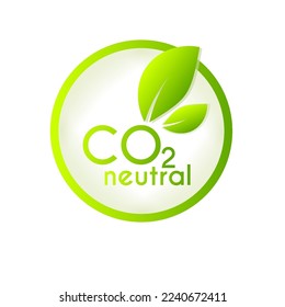 CO2 neutral logo. Carbon emissions free. Net zero carbon footprint - carbon emissions free. Production eco-friendly. Green label. Vector.