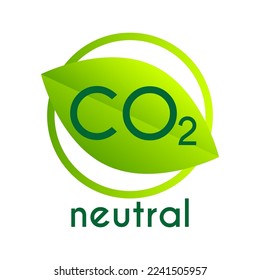 CO2 neutral logo. Carbon emissions free. Net zero carbon footprint - carbon emissions free. Production eco-friendly. Green label. Vector.