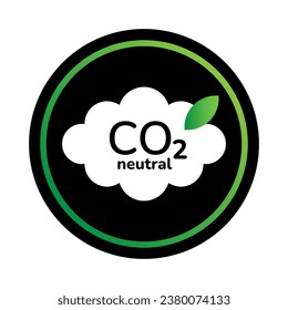 CO2 neutral sticker design. Zero carbon footprint, CO2 neutrality, carbon gas emissions reduction certificate sign. White cloud with CO2 neutral label on dark black background vector illustration.