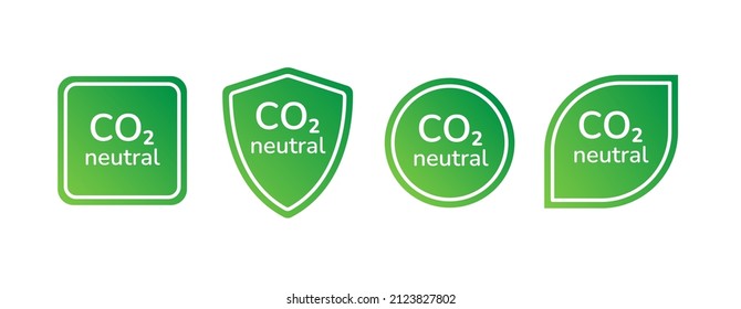 CO2 Neutral Symbol Sign Icon Set. Zero Carbon Footprint Concept Icons For Your Design. Zero CO2 Emission, Carbon Neutrality, Carbon Emission Reduction Flat Style Vector Graphic Illustration Icon Set.