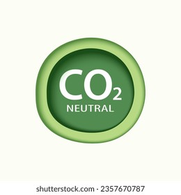 co2 neutral, Zero carbon emission, green paper cut emblem design. Vector illustration.