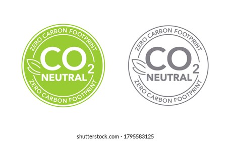 CO2 neutral (zero carbon footprint) stamp - carbon emissions free (no air atmosphere pollution) industrial production eco-friendly isolated sign