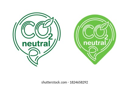 CO2 neutral (zero carbon footprint) emblem in thin line - carbon emissions free (no air atmosphere pollution) industrial production eco-friendly isolated sign