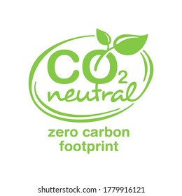 CO2 neutral (zero footprint) stamp - carbon emissions free (no air atmosphere pollution) industrial production eco-friendly isolated sign