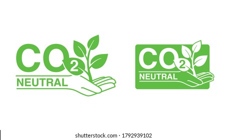 CO2 Neutral (zero Footprint) Stamp - Carbon Emissions Free Sign - Hand Holding Plant