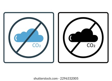 CO2 prohibited icon. cloud sign crossed out inside the circle. icon related to global warming, stop climate change, CO2. Solid icon style. Simple vector design editable