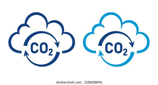 Reciclaje de CO2, neutralidad en la huella de dióxido de carbono, icono de reducción de emisiones de gases de efecto invernadero. No hay contaminación atmosférica por carbono. Nube de humo. Equilibrar el escape, el producto de combustión. El cambio climático. Vector