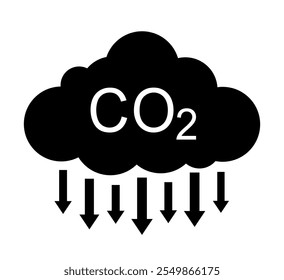 Ícone plano de nuvem de redução de CO2, símbolo de fórmula de dióxido de carbono, dano de poluente de fumaça, conceito de poluição por smog, poluição ambiental, emissões