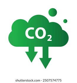 CO2 reduction cloud icon. CO2 emissions in green cloud icon isolated on white background. Carbon dioxide formula, smog pollution concept, environment concept. Clipart Vector illustration.