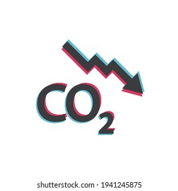 CO2 reduction diagram with falling graph. Vector in trend style