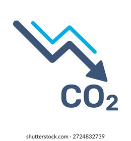 CO2-Reduzierung Symbol blau flache Vektordesign CO2-Reduzierung Symbol Ökologie Emissionen Diagramm nach unten Grafik Element Zeichen
