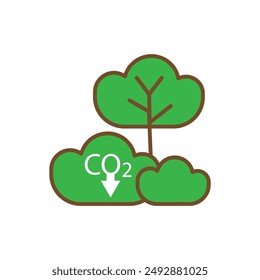 CO2 reduction icon. Green tree symbol. Vector environmental graphic. Climate action illustration.
