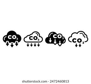 CO2 reduction icons symbol sign vector design black white illustration collections sets 